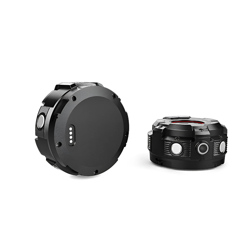 Black waterproof sports digital camera showing front view with lens and display
