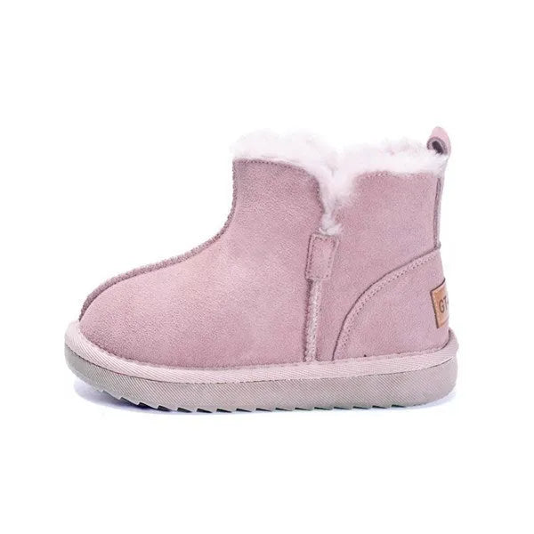 Children snow boots genuine leather wool plush winter shoes for boys girls khaki pink brown sizes 21-30