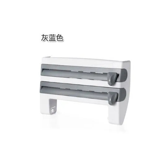 4-in-1 wall-mounted kitchen roll holder dispenser in white ABS for cling film foil and paper towel rolls