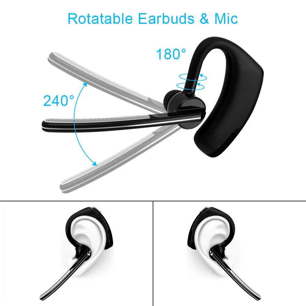 V9 Bluetooth wireless in-ear headset with microphone and soft cable for hands-free calls.
