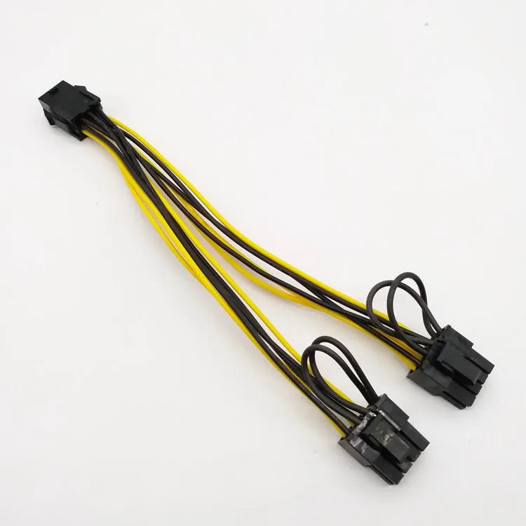 Yellow graphics power cord adapter with 6PIN to dual 8PIN (6+2) connectors for extending GPU power supply cable