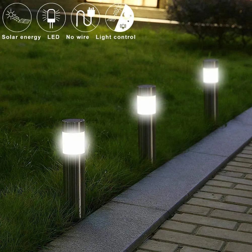 Solar cylindrical lawn light, 5.5x5.5x23cm, with 2.5x2.5cm solar panel, white LED and AAA 300mAh battery