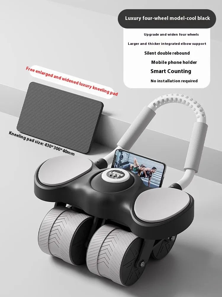 Abdominal wheel fitness equipment with automatic rebound and elbow support in blue colour