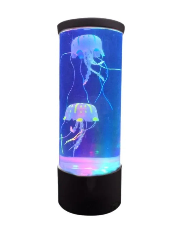 LED jellyfish night light with colour-changing glow, black plastic shell, large 36cm size, USB charging