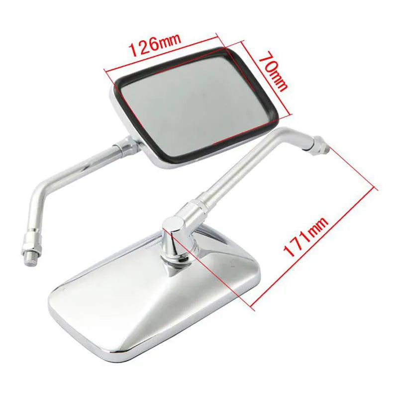 Silver all-metal convex motorcycle rearview mirror for universal fit on motorcycles and scooters