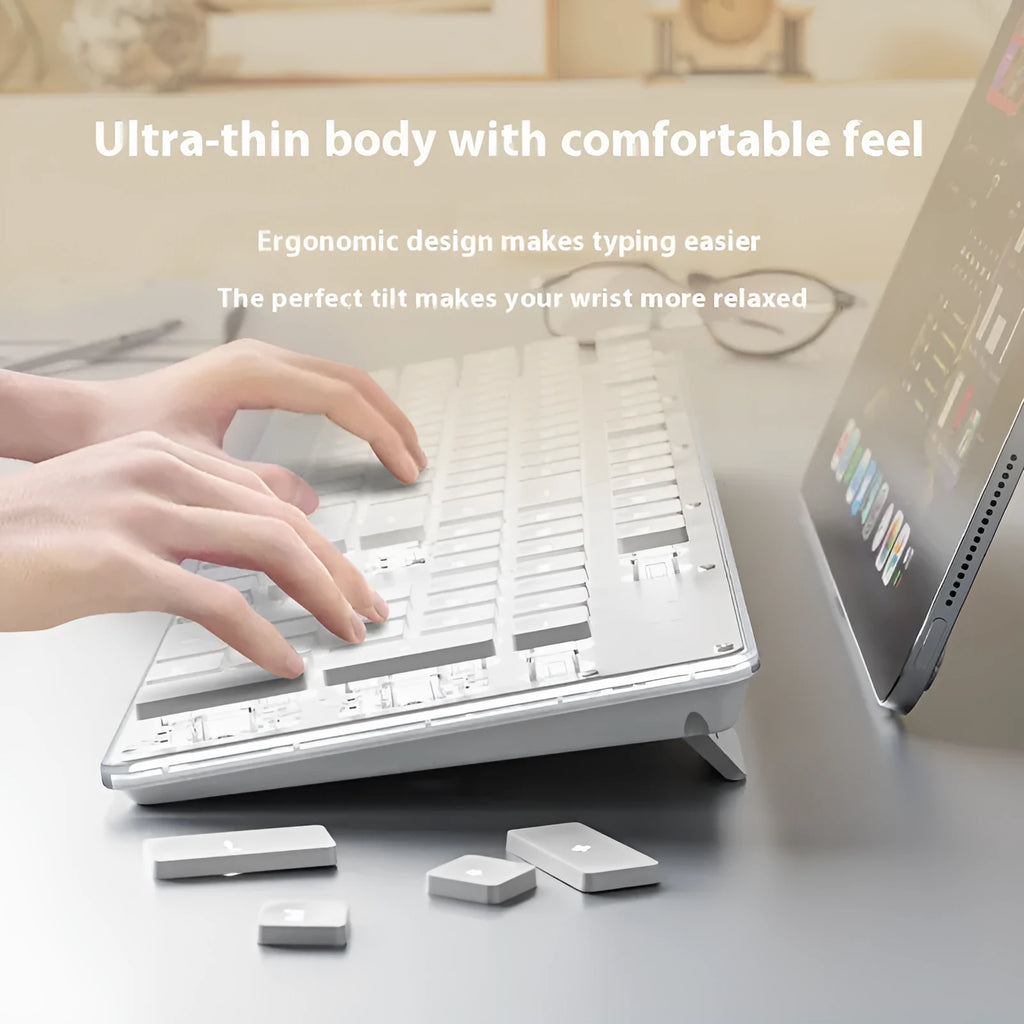 Wired mechanical feel keyboard with mute button in ABS plastic, showing white light variant