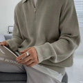 Men's loose fit half zip pullover sweater in black polyester blend long sleeves casual spring autumn top