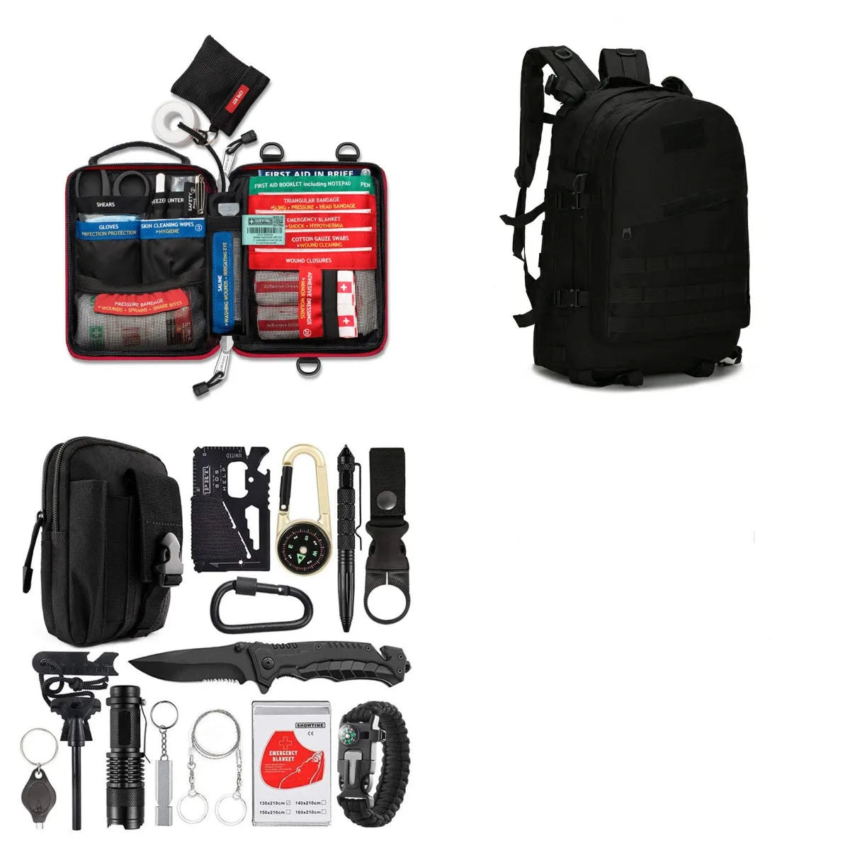 Compact multifunctional survival tool measuring 17.5x12x6cm for camping and SOS self-defence