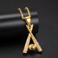 Gold alloy baseball bat pendant necklace for men with diamond processing finish and baseball design