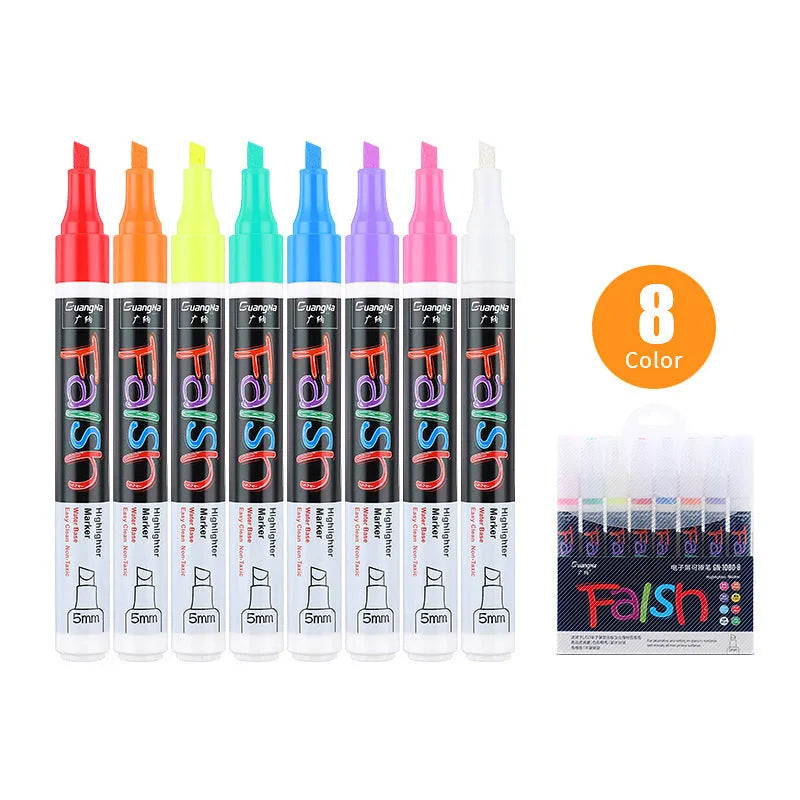 Electronic fluorescent plate highlighter pen with 6mm oblique tip in plastic shell