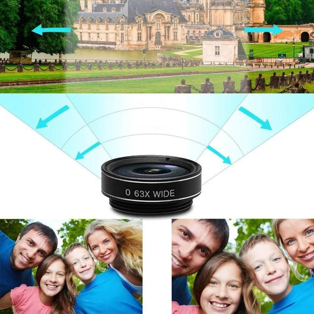 Black 10-in-1 mobile phone lens set with fisheye lens and aluminum-magnesium alloy housing