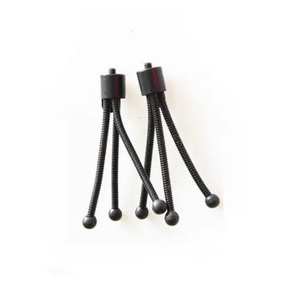 Small black iron mini tripod with ball head, shown extended and collapsed next to a mobile phone.