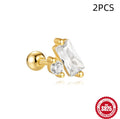 S925 sterling silver red flower stud earrings with square gravel details in gold colour