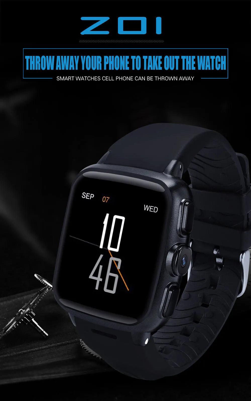 Z01smart watch with 1.54 inch screen for Android phones in black or white