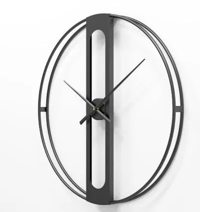 50 cm round metal wall clock on a wall in black and gold colour options