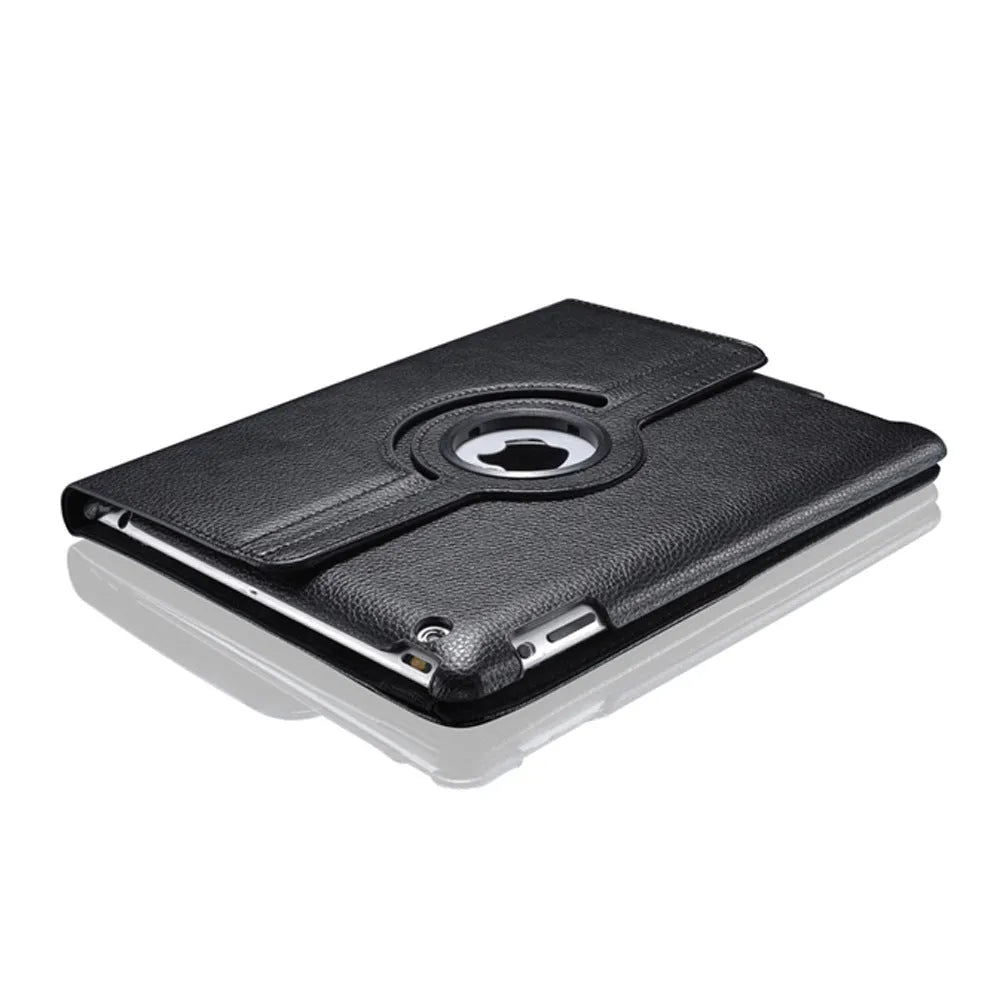 PU leather iPad case with clam shell design showing magnetic sleep function compatibility with multiple iPad models