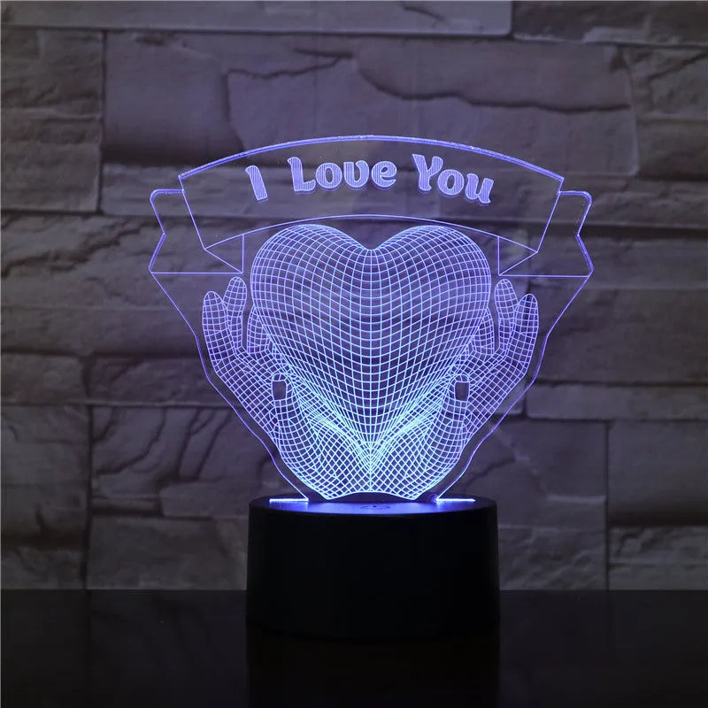 3D night light with hands holding love design, 7 colour LED, acrylic board, remote control