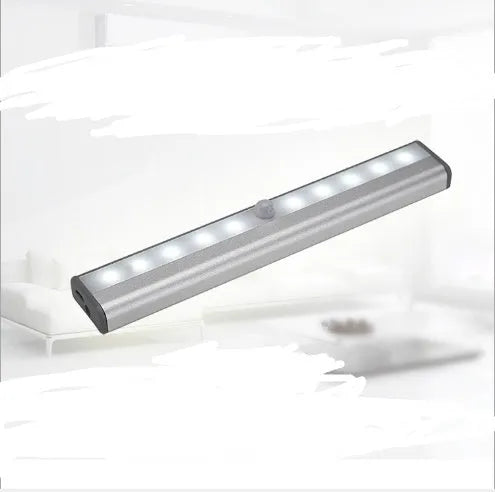 Ultra-thin aluminium alloy LED sensor light, 190x30x16mm, with infrared motion detection for cabinet or wardrobe use, white light option