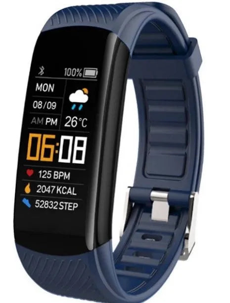 Adult sports silicone pedometer bracelet in multiple colours on wrist, showing 0.96-inch touchscreen display.