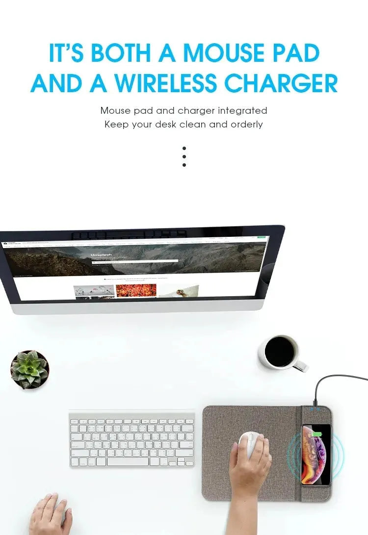 Foldable cloth phone holder with wireless charging, shown upright with a phone on it.
