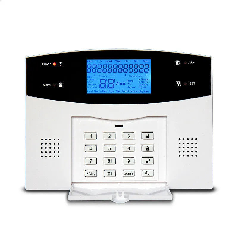 White dual network anti-theft alarm host with mobile card and phone line connectivity