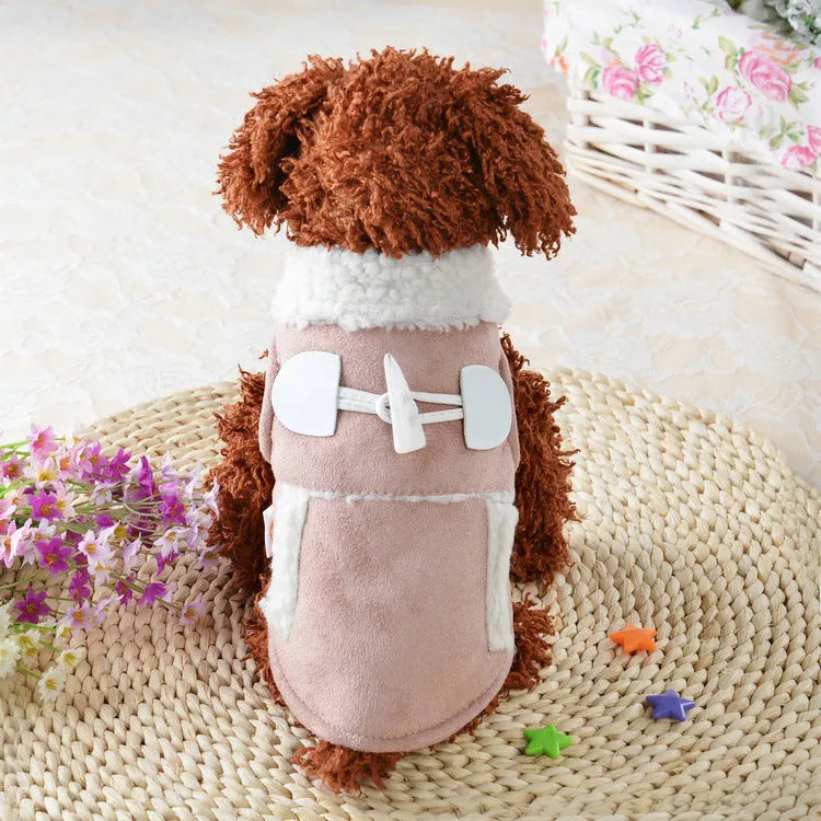 Teddy dog costume in soft lamb velvet, available in Brown or Pink, sizes XS to XL for small dogs
