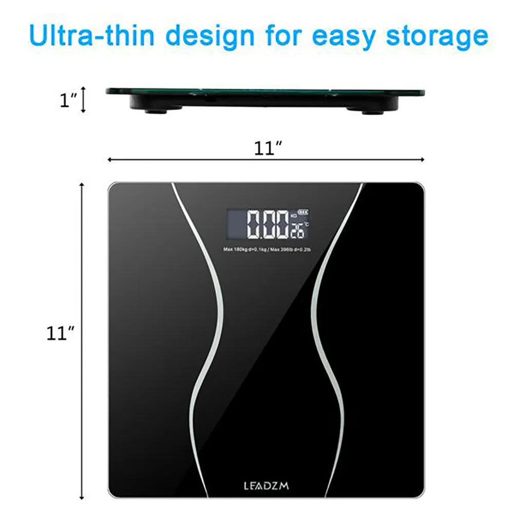 Black electronic household body scale with 180kg capacity for weight measurement