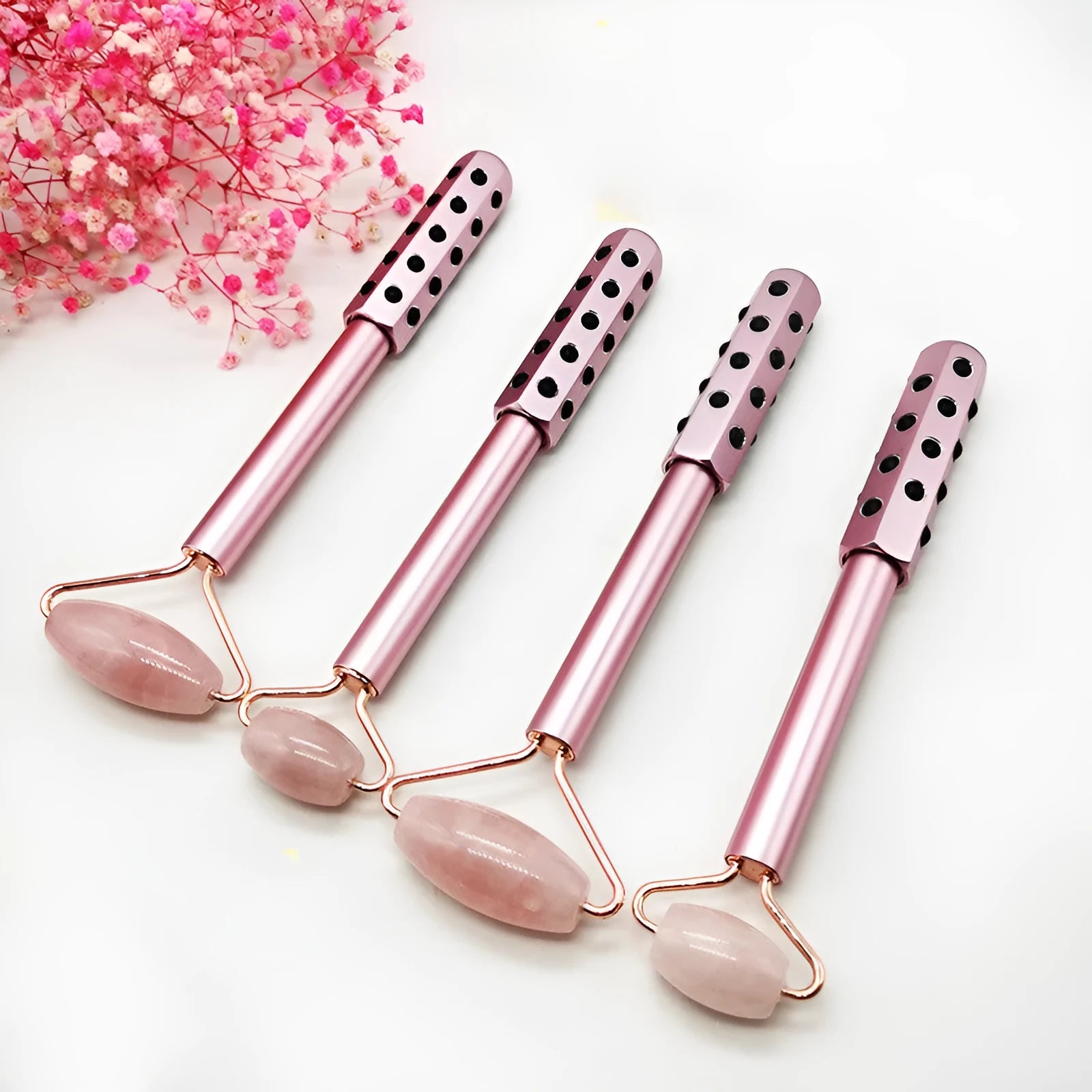 4-piece natural jade massager set with germanium head and two rollers for face and eye massage