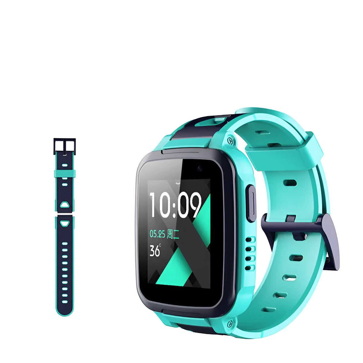 360 SE5 blue children's smartwatch with stainless steel band on a child's wrist.