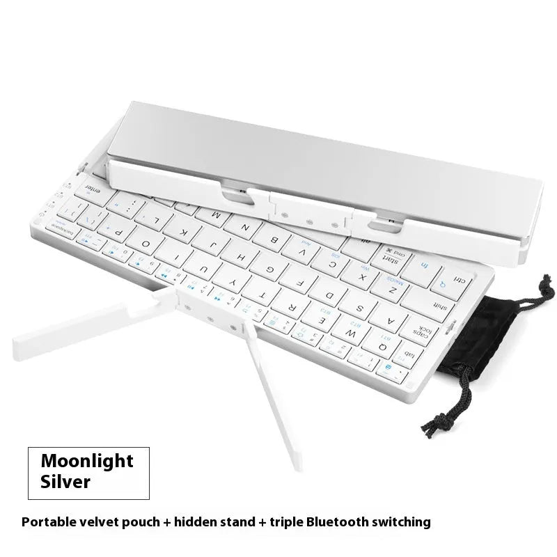 Folding Bluetooth keyboard for tablets and phones, ABS material, black gray colour, on a white background