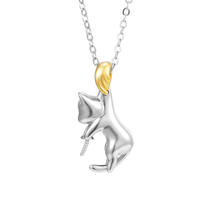 925 sterling silver clavicle chain necklace with cat design elements and electroplated finish