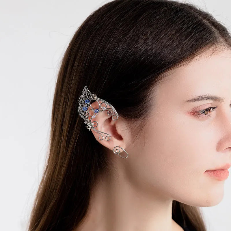 Handmade elf leaf shaped ear clip gold pair clip on earrings