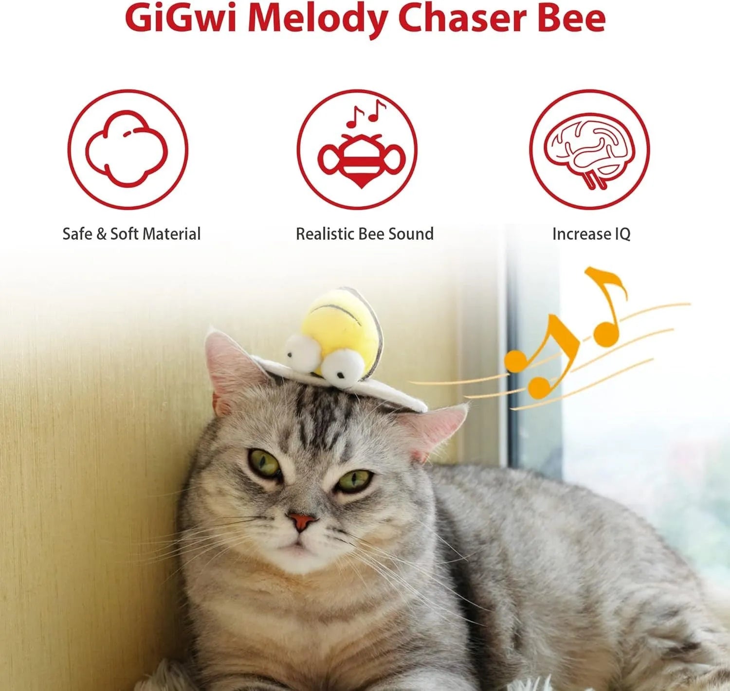 Yellow flannelette bee-shaped interactive cat toy with electronic squeaking mechanism
