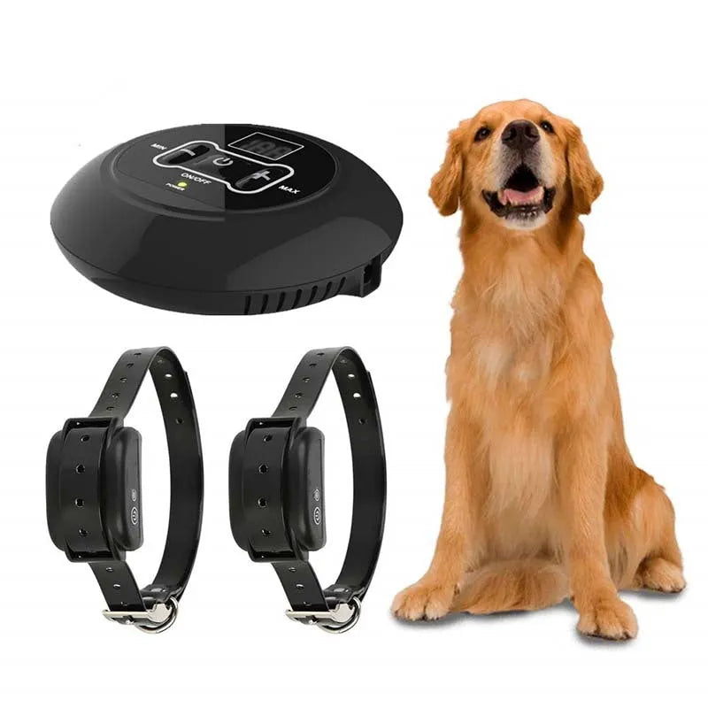 Wireless pet fence training collar with transmitter, IP67 waterproof, adjustable signal, 150m range, fits 25 inch neck