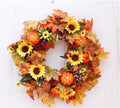 Autumn pumpkin wreath with fabric leaves, simulation pumpkins, berries, and pine cones on a vine ring, 50cm diameter