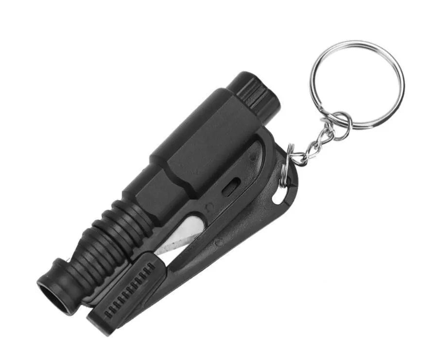 Mini Emergency Safety Hammer Keychain Car Rescue Tool with firing pin mechanism, ABS material, 73x34x15mm size