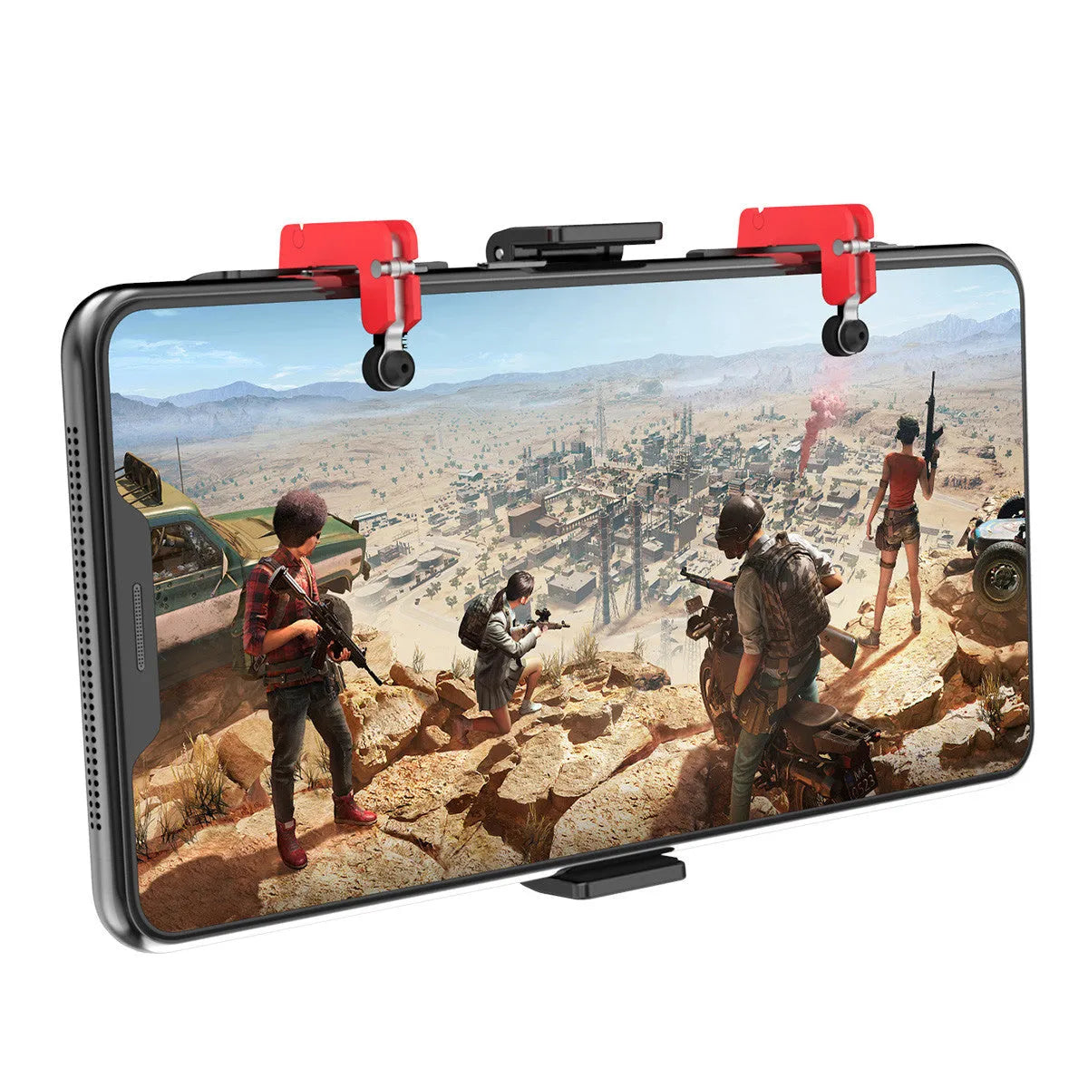 PG-9137 black mobile phone gaming trigger bracket with adjustable metal trigger and telescopic phone clip