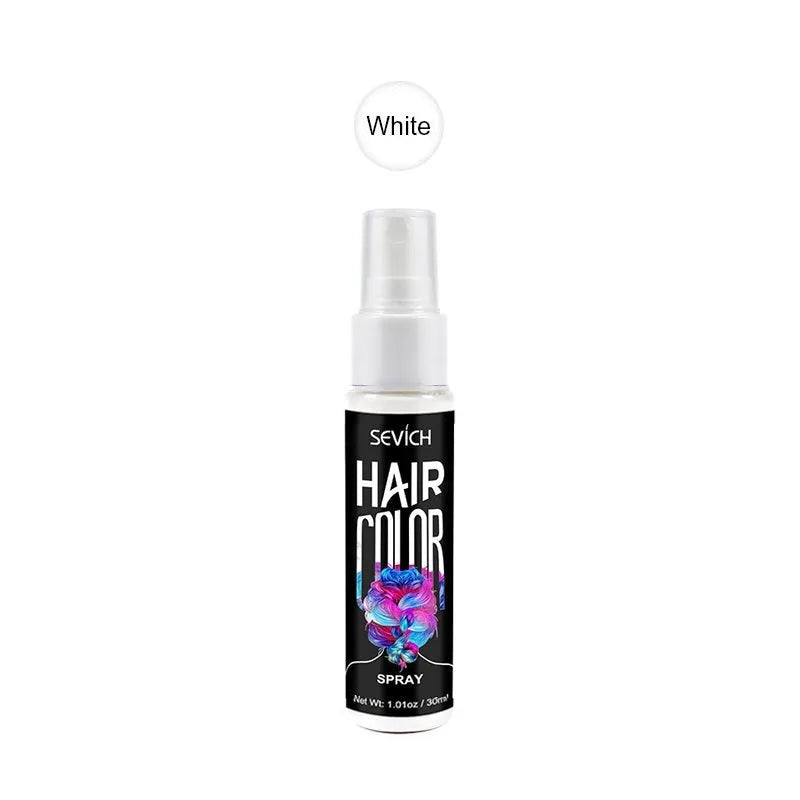 Disposable hair dye spray can in six colours: Blue, Grey, Pink, Purple, Red, and White
