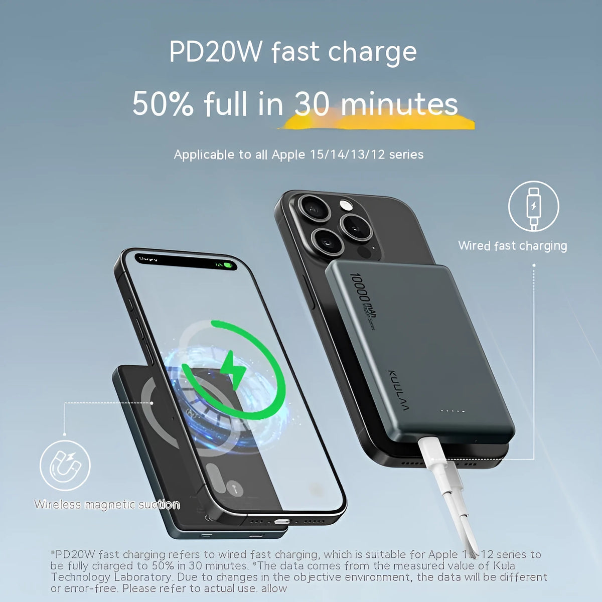 Magnetic wireless charging power bank with alloy shell, 10000mAh capacity, in four colours: dark grey, dark night purple, rose gold, dark green