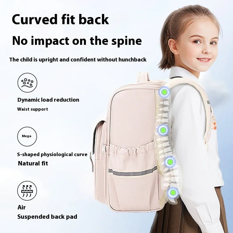 Lightweight Oxford cloth student schoolbag in navy blue colour with large capacity for Grade 5-6.