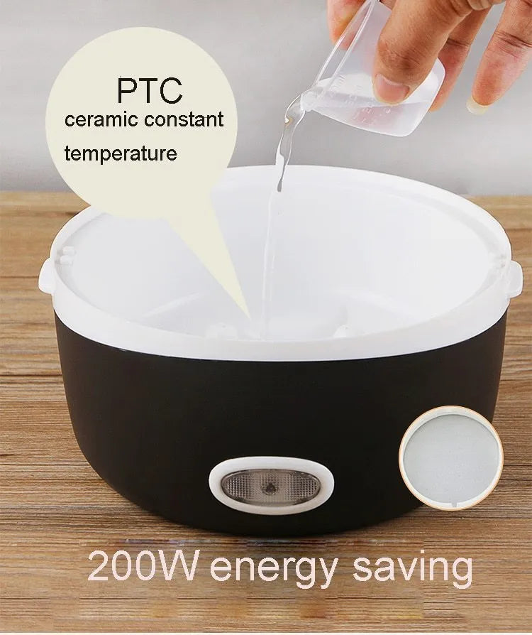 Multi-function electric lunch box 200W USB power, two-layer 1L or three-layer 2L, 190mm square unit.