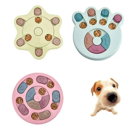 Dog eating interactive stuffy toy slow feed bowl in blue thickened PP non-slip bottom claw style