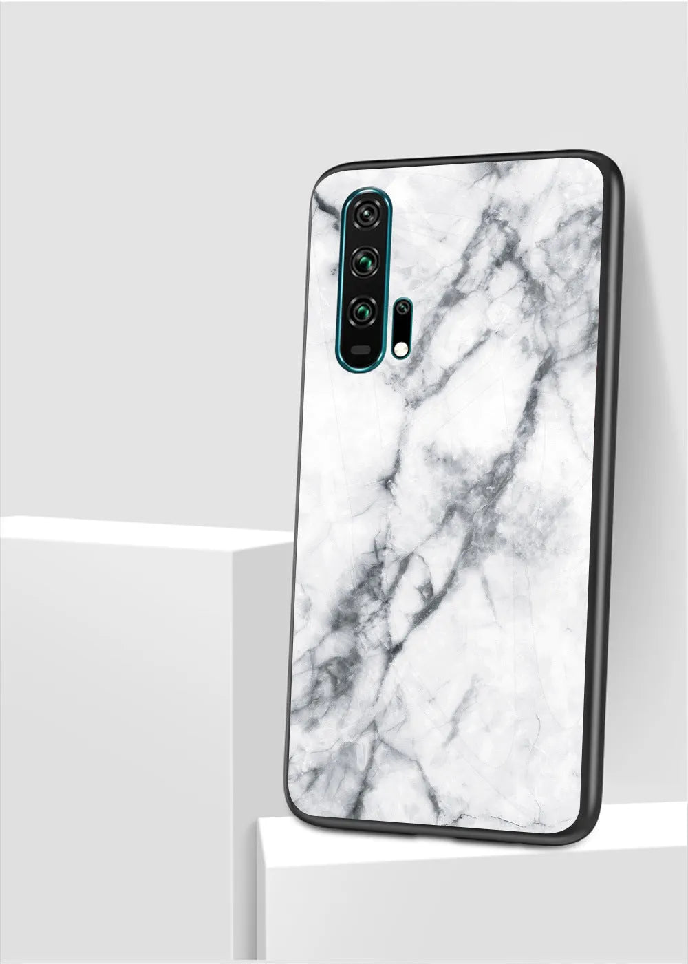 Honor 20 phone case with marble glass back and silicone bumper in multiple colours.