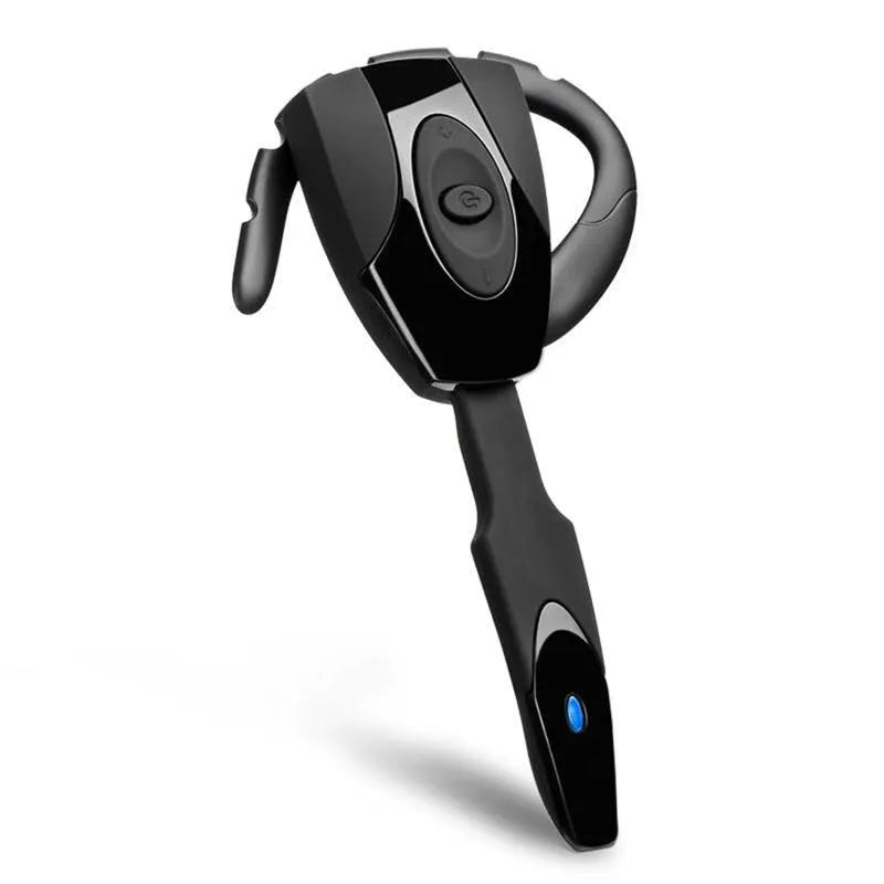EX-01PS3 Bluetooth headset in black with hanging ear design and power display