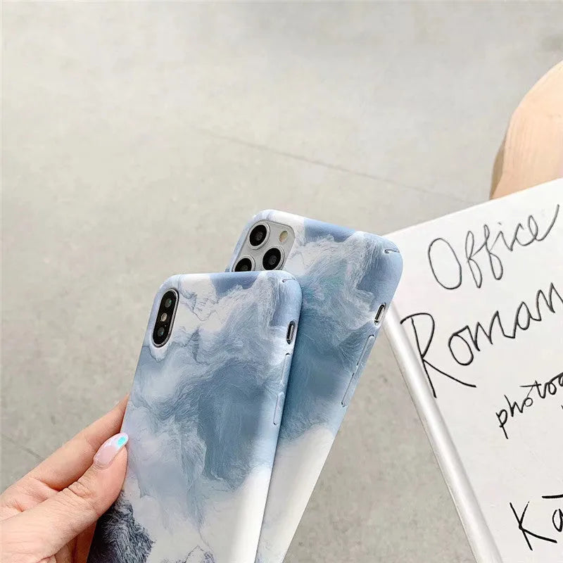 Blue waves Japanese Korean style hard PC back cover for iPhone