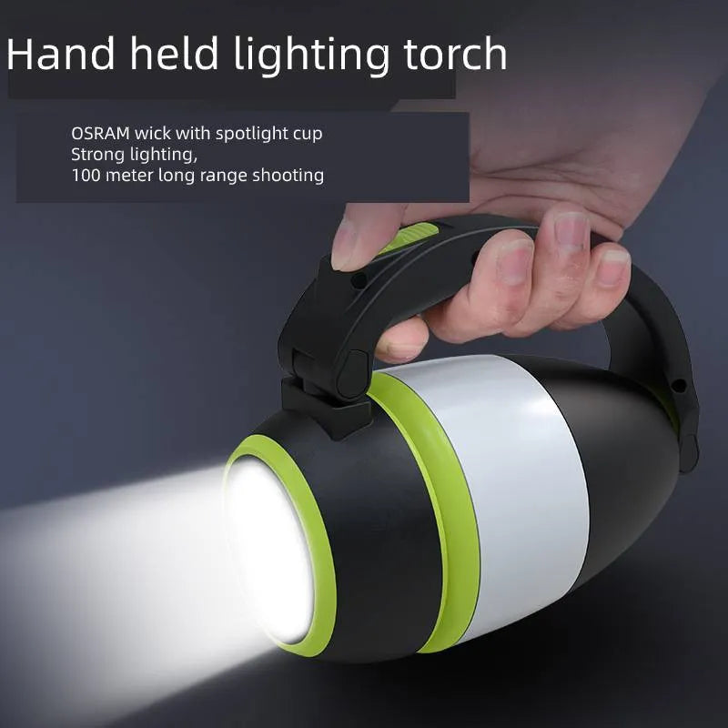Black green multifunctional LED table lamp showing adjustable head and USB charging port