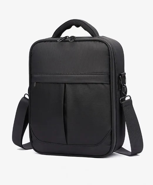Black men's Oxford fabric messenger shoulder bag showing dimensions of 24x11x31 cm.