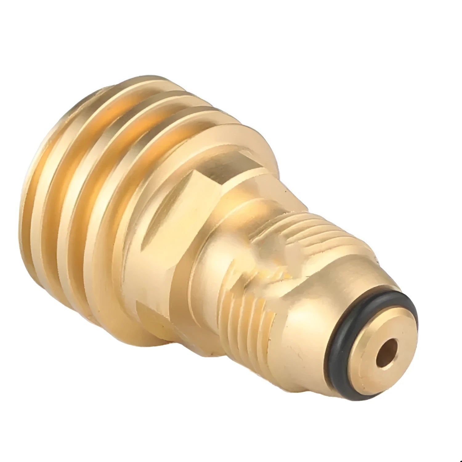 Brass gas brazier adapter with gold finish and 7mm taper external thread
