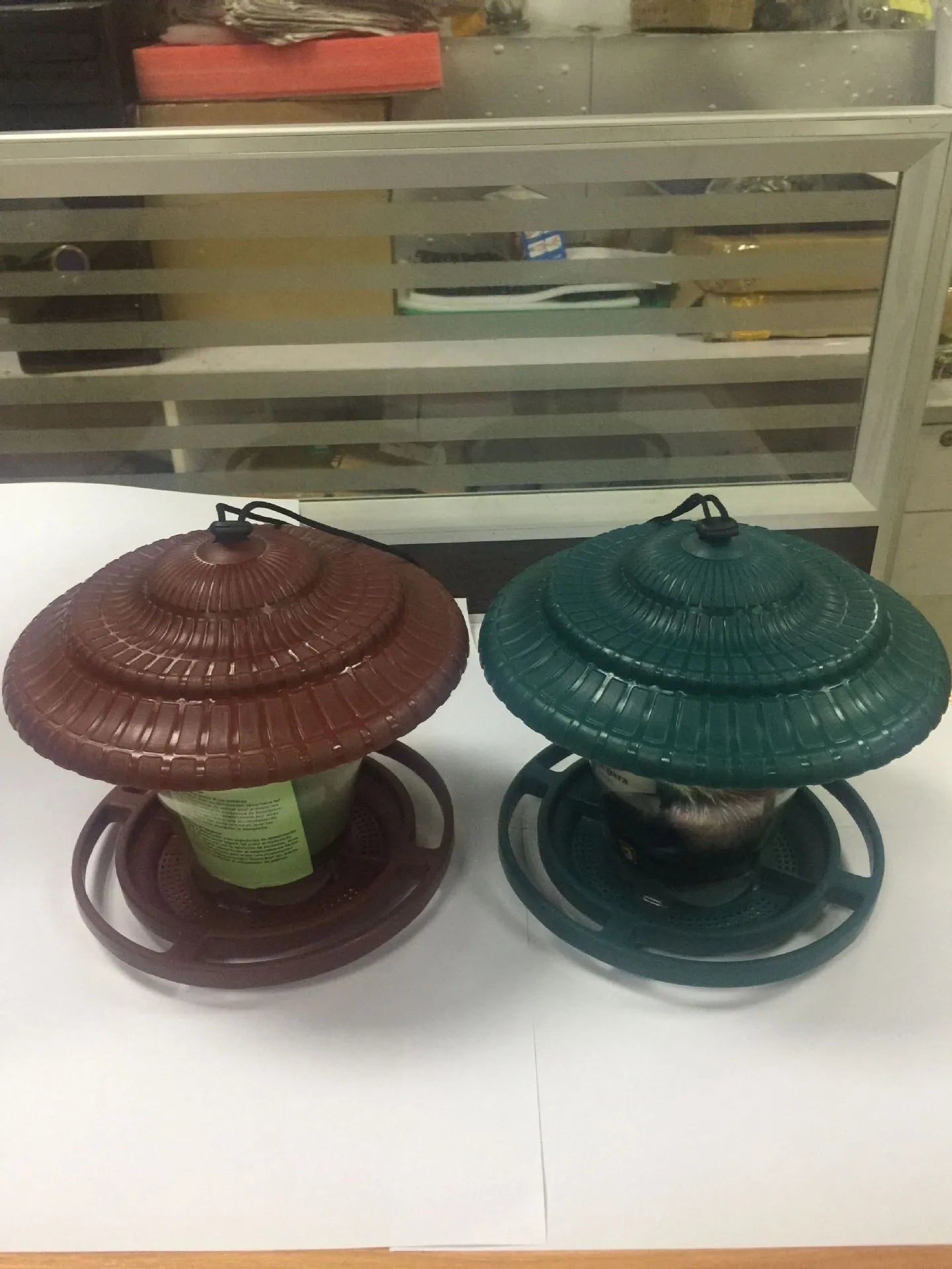 Plastic transparent hanging bird feeder with green colour option for outdoor garden use