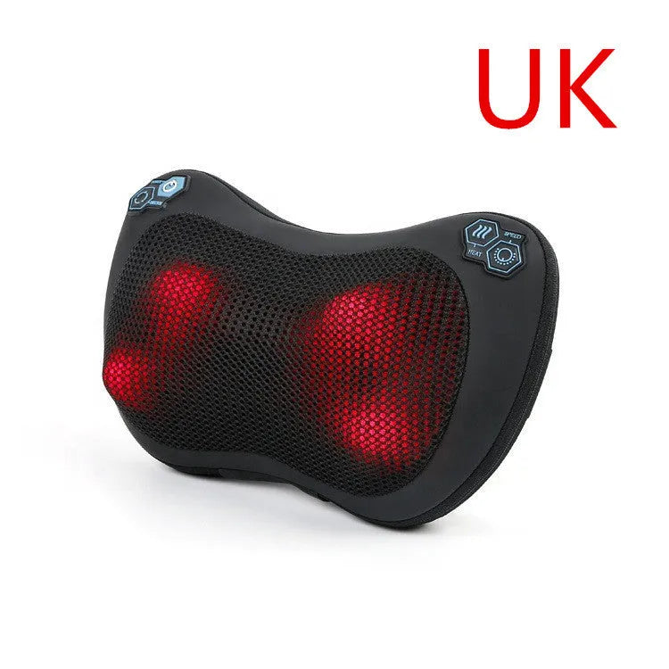 Black car massage pillow with kneading heating function for neck back and legs
